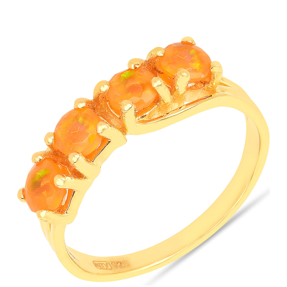 Pozlacené Stříbro 925/1000 - Prsten s Ohnivým Opálem - Karátové číslo: 0.69. přibližná hmotnost: 2.27 gramů 2 