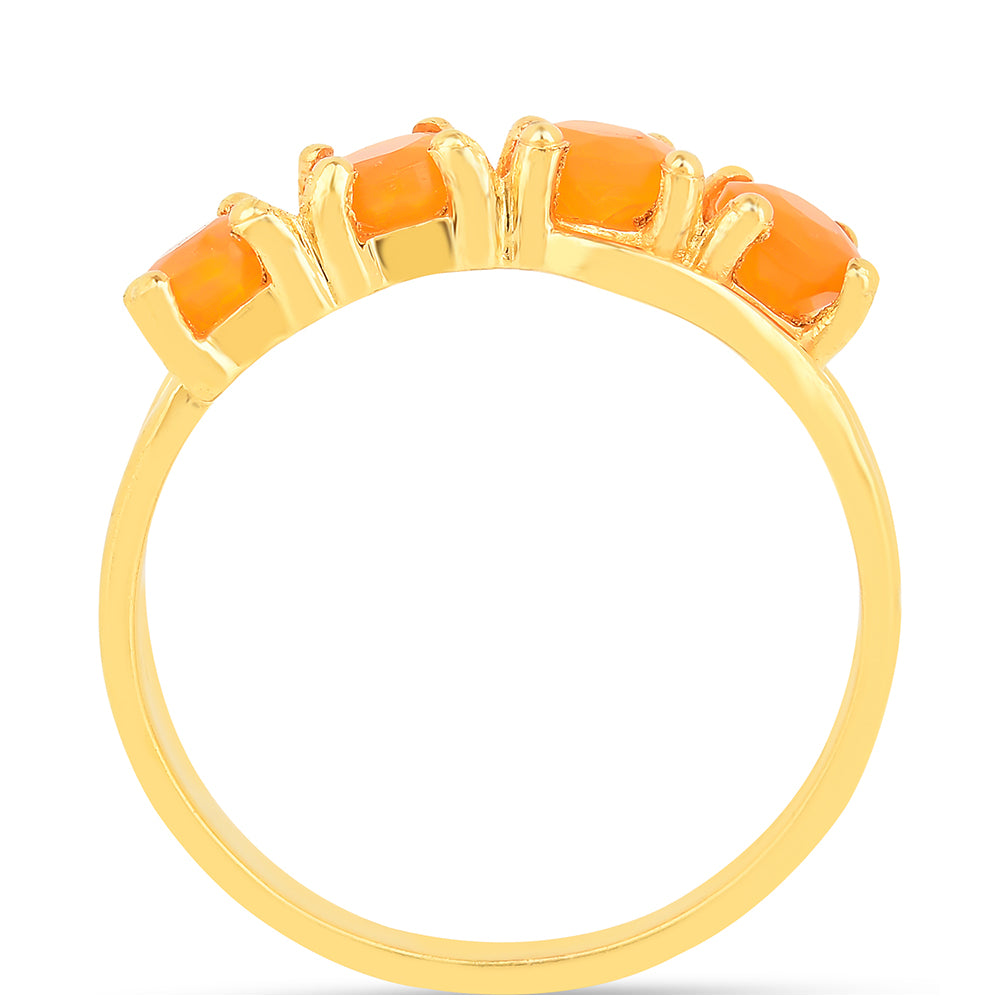 Pozlacené Stříbro 925/1000 - Prsten s Ohnivým Opálem - Karátové číslo: 0.69. přibližná hmotnost: 2.27 gramů