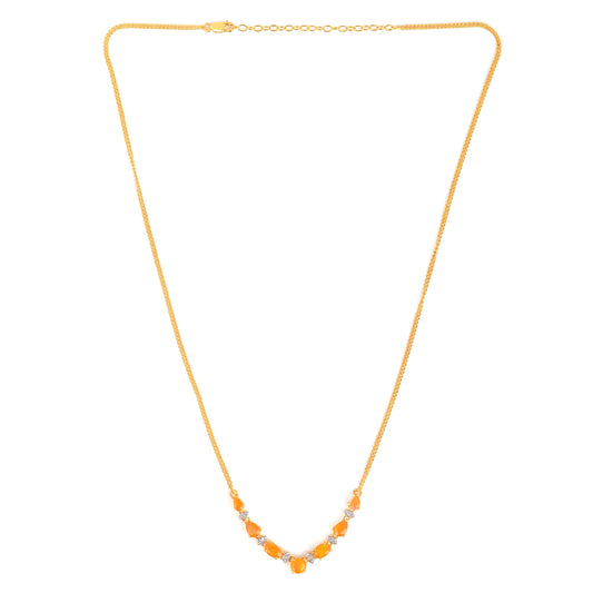 Pozlacený Stříbrný Náhrdelník s Ohnivým Opálem a Bílým Zirkonem
