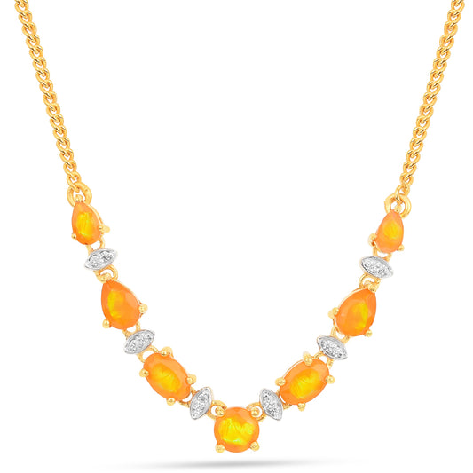 Pozlacený Stříbrný Náhrdelník s Ohnivým Opálem a Bílým Zirkonem