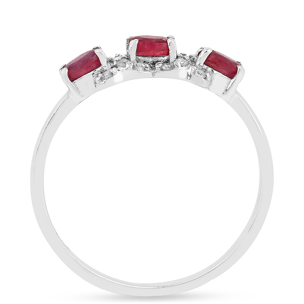 Stříbro 925/1000 - Prsten s Thajským Rubínem a Bílým Zirkonem - Karátové číslo: 0.96. přibližná hmotnost: 1.69 gramů 3 