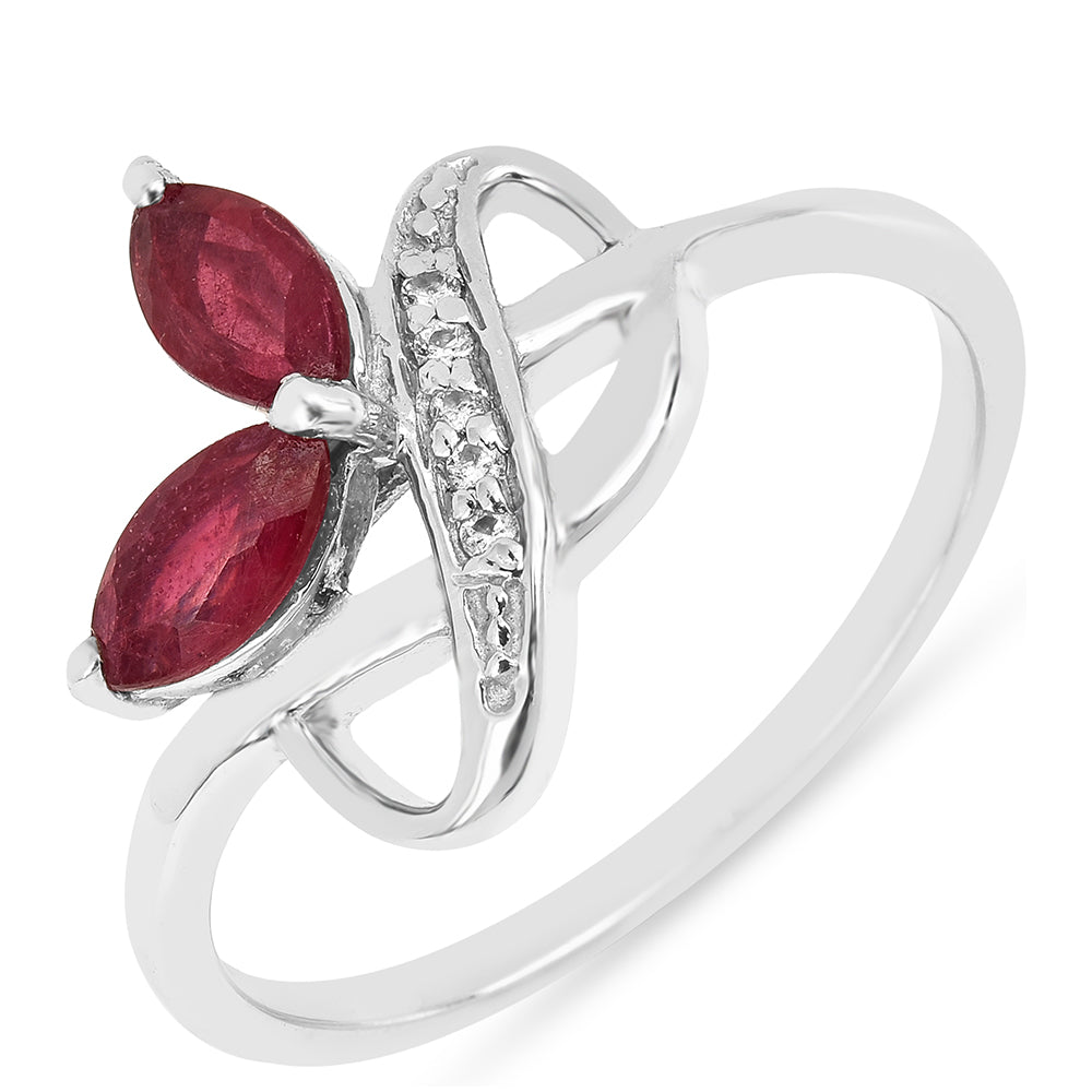Stříbro 925/1000 - Prsten s Thajským Rubínem a Bílým Zirkonem - Karátové číslo: 0.71. přibližná hmotnost: 1.83 gramů 1 