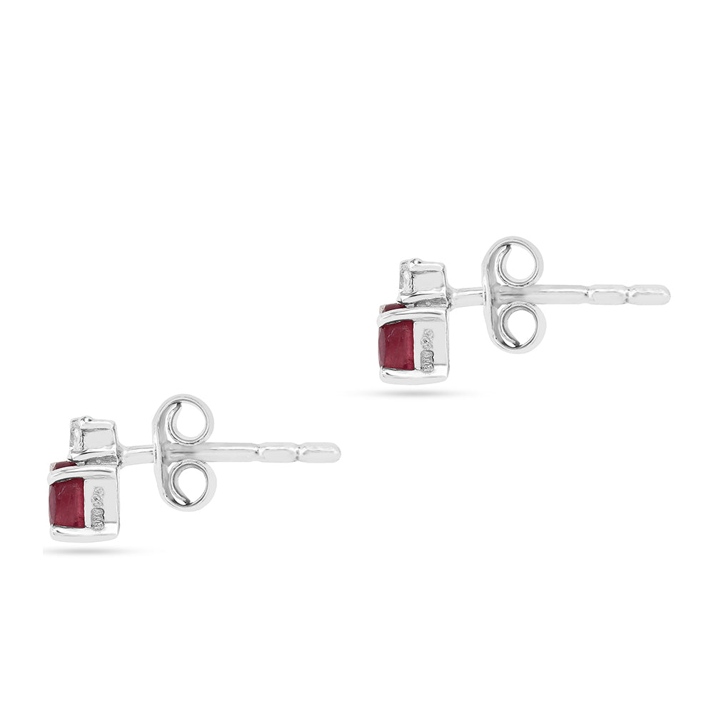 Stříbro 925/1000 - Náušnice s Thajským Rubínem a Bílým Zirkonem - Karátové číslo: 0.59. přibližná hmotnost: 0.93 gramů 1 