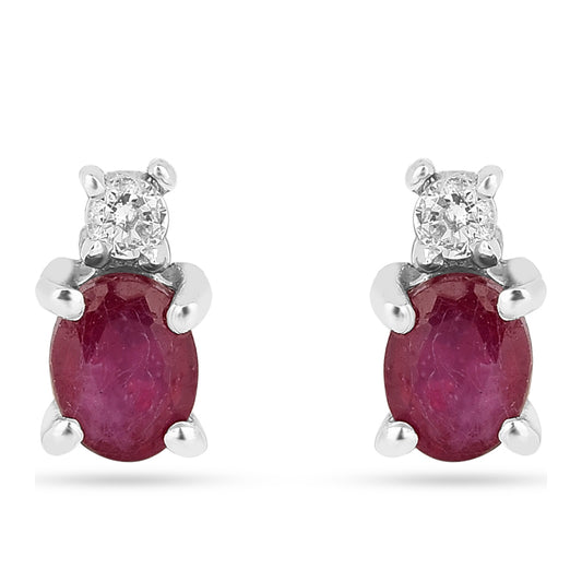 Stříbro 925/1000 - Náušnice s Thajským Rubínem a Bílým Zirkonem - Karátové číslo: 0.59. přibližná hmotnost: 0.93 gramů