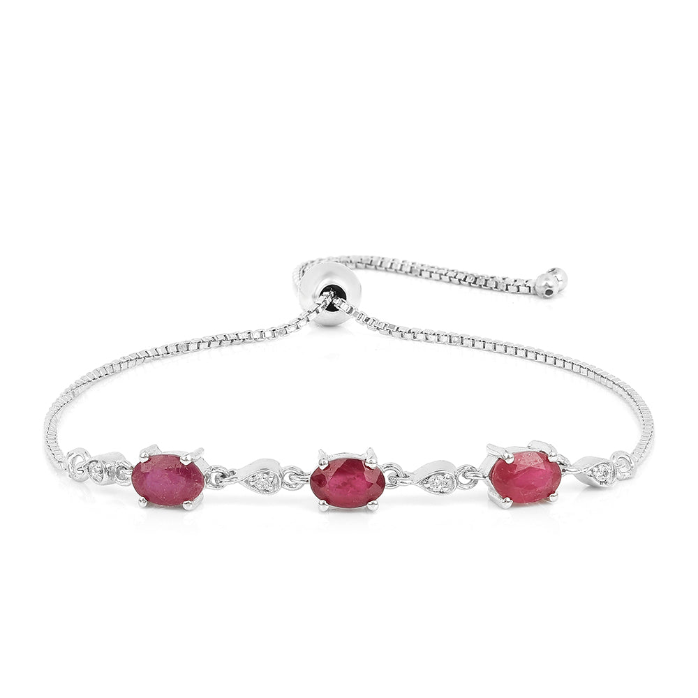 Stříbro 925/1000 - Náramek s Thajským Rubínem a Bílým Zirkonem - Karátové číslo: 2.12. přibližná hmotnost: 3.93 gramů 1 