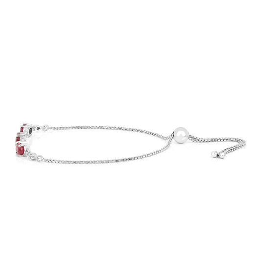 Stříbro 925/1000 - Náramek s Thajským Rubínem a Bílým Zirkonem - Karátové číslo: 2.12. přibližná hmotnost: 3.93 gramů