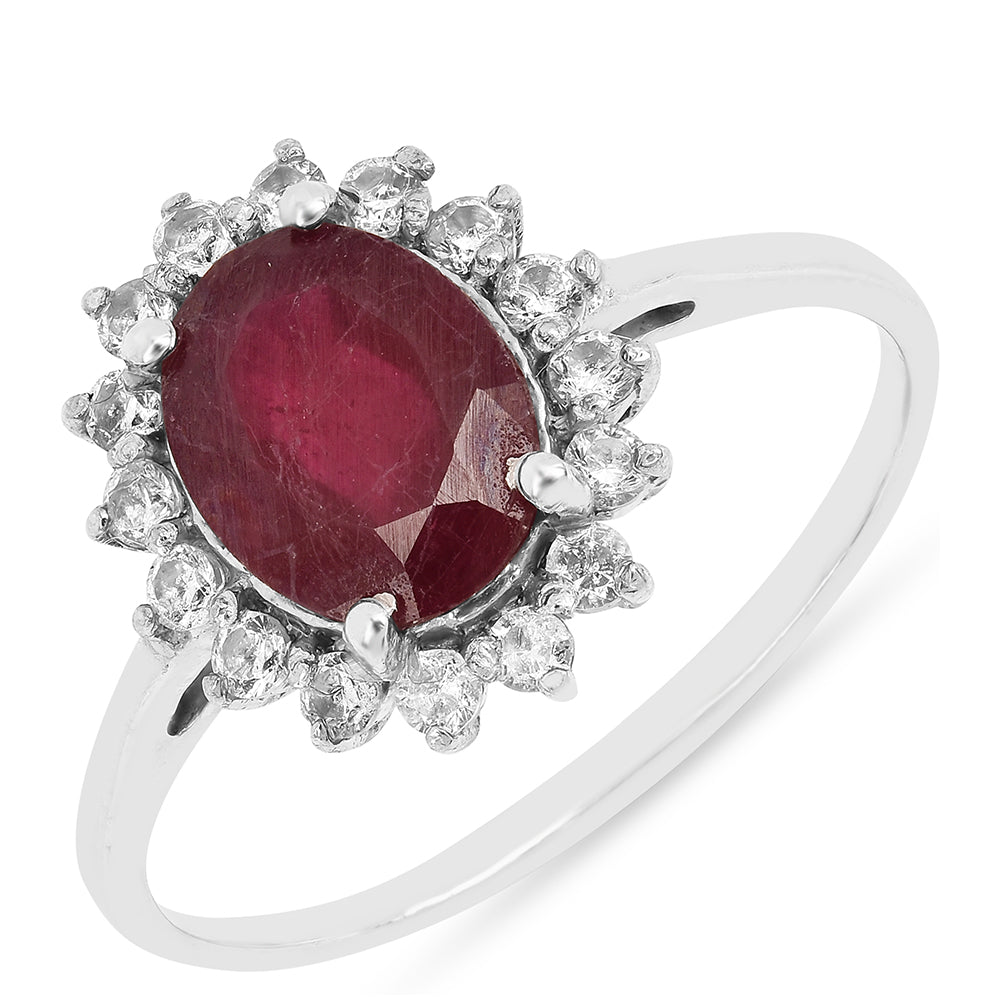 Stříbro 925/1000 - Prsten s Thajským Rubínem a Bílým Zirkonem - Karátové číslo: 2.38. přibližná hmotnost: 2.31 gramů