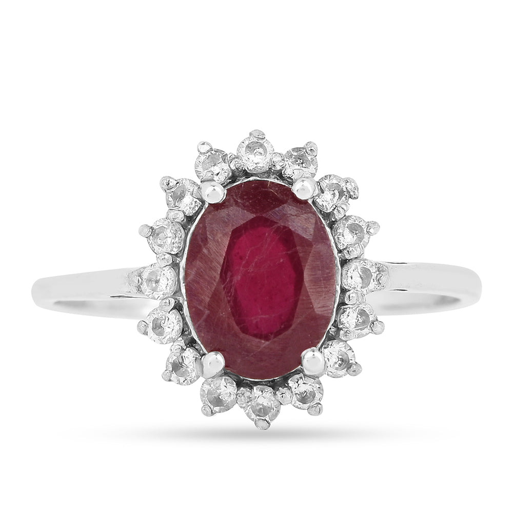 Stříbro 925/1000 - Prsten s Thajským Rubínem a Bílým Zirkonem - Karátové číslo: 2.38. přibližná hmotnost: 2.31 gramů 2 