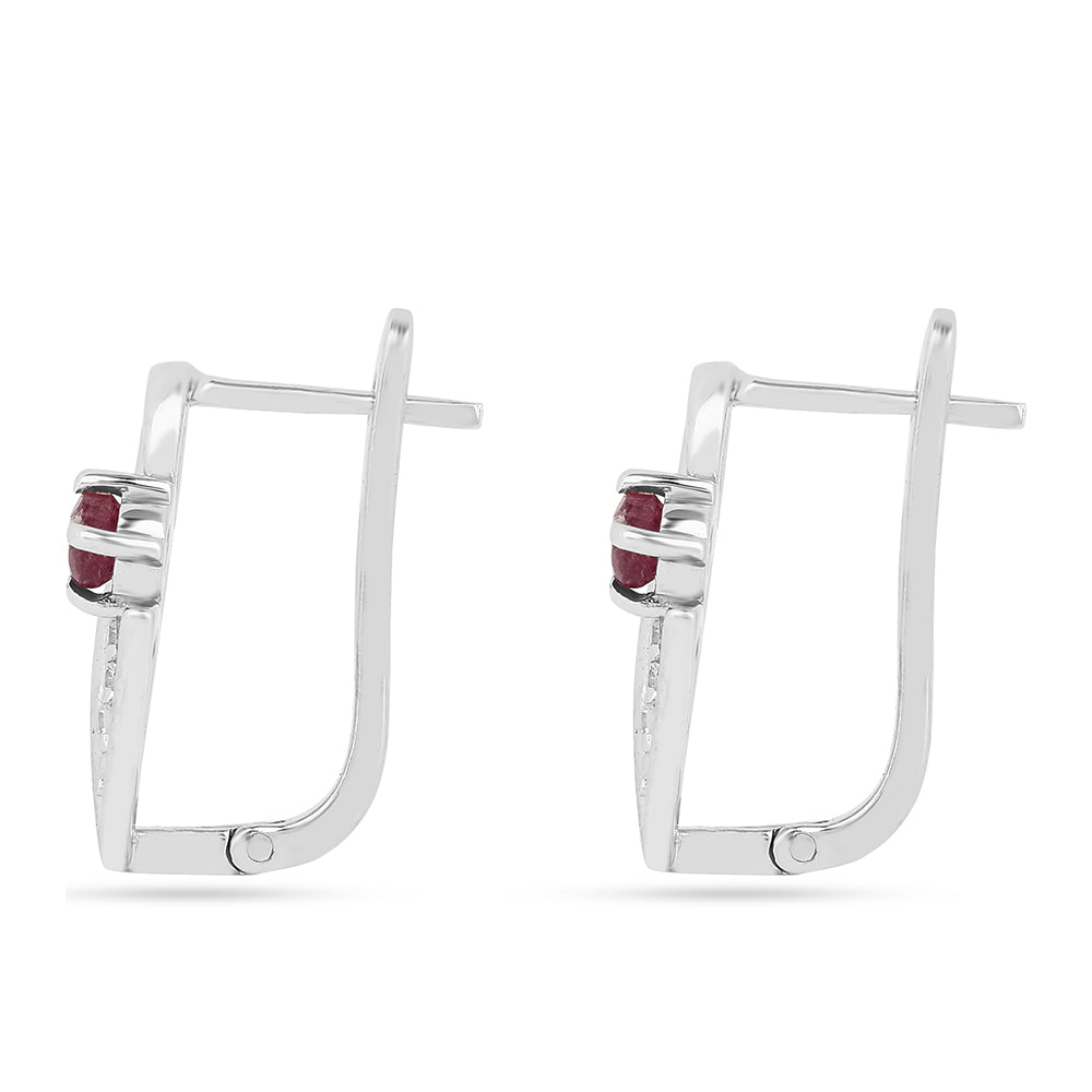 Stříbro 925/1000 - Náušnice s Thajským Rubínem a Bílým Zirkonem - Karátové číslo: 0.49. přibližná hmotnost: 3.07 gramů 2 