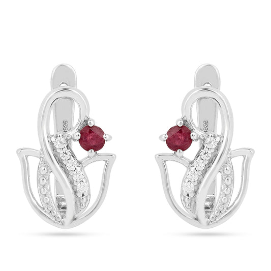 Stříbrné Náušnice s Thajským Rubínem a Bílým Zirkonem