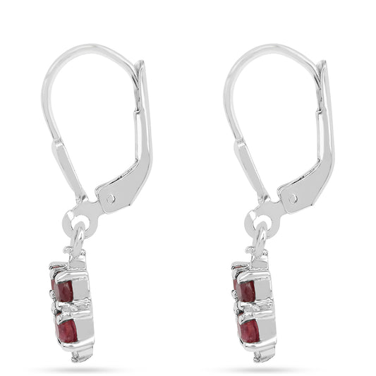 Stříbrné Náušnice s Thajským Rubínem a Bílým Zirkonem