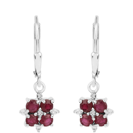 Stříbrné Náušnice s Thajským Rubínem a Bílým Zirkonem