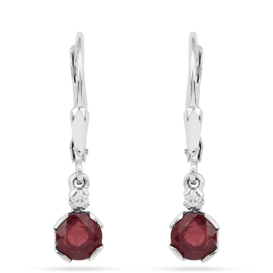 Stříbrné Náušnice s Thajským Rubínem a Bílým Zirkonem