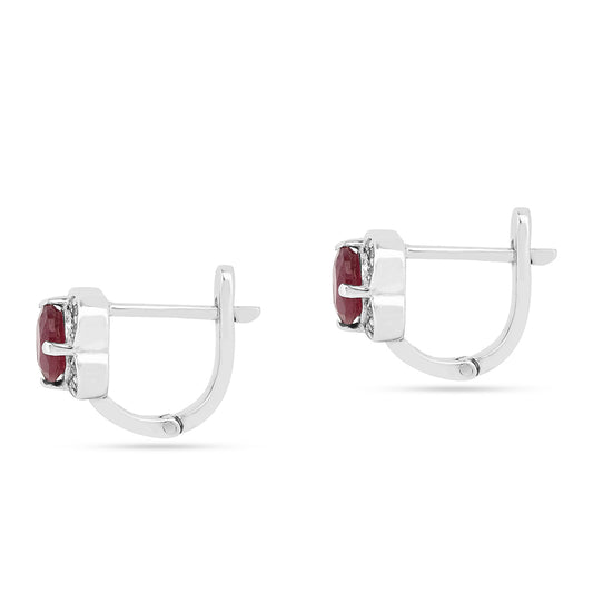 Stříbrné Náušnice s Thajským Rubínem a Bílým Zirkonem