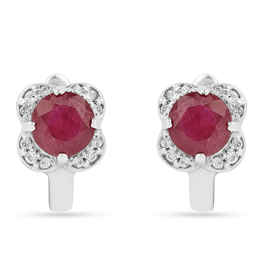 Stříbrné Náušnice s Thajským Rubínem a Bílým Zirkonem