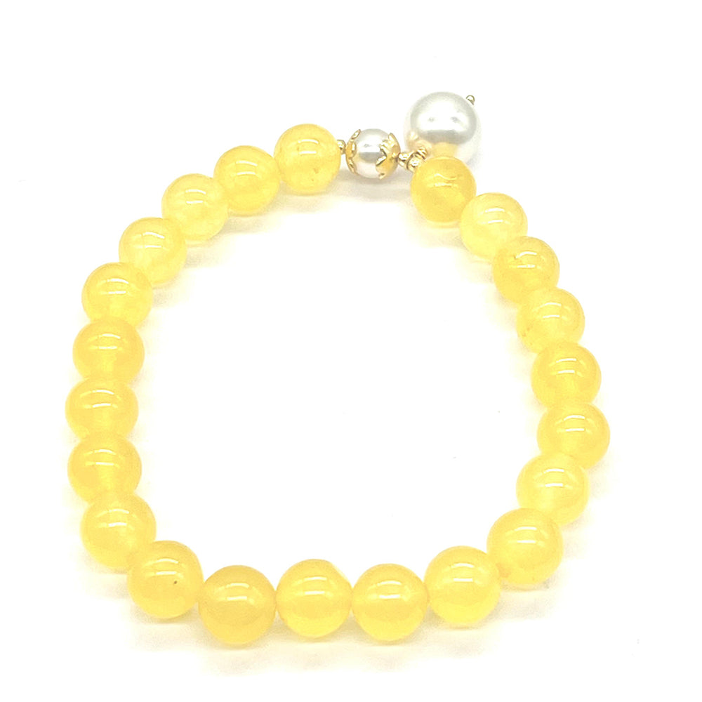 Pozlacené Stříbro 925/1000 - Náramek se Žlutým Jadeitem z Marsden River a se Skleněná Perla - Karátové číslo: 94.13. přibližná hmotnost: 19.23 gramů 1 