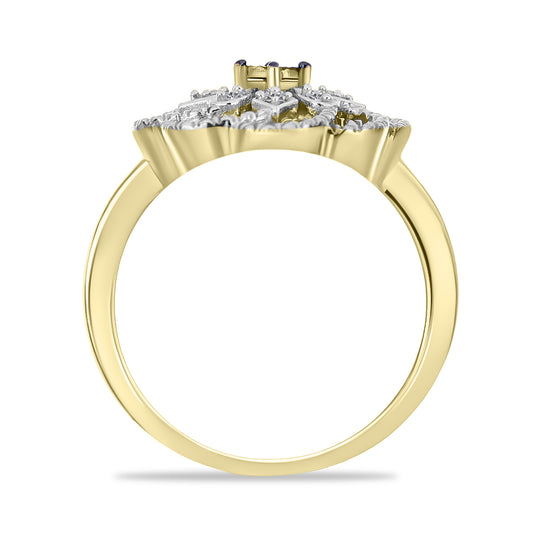 Pozlacené Stříbro 925/1000 - Prsten se Zeleným Diamantem a Bílým Diamantem - Karátové číslo: 0.09. přibližná hmotnost: 3.42 gramů