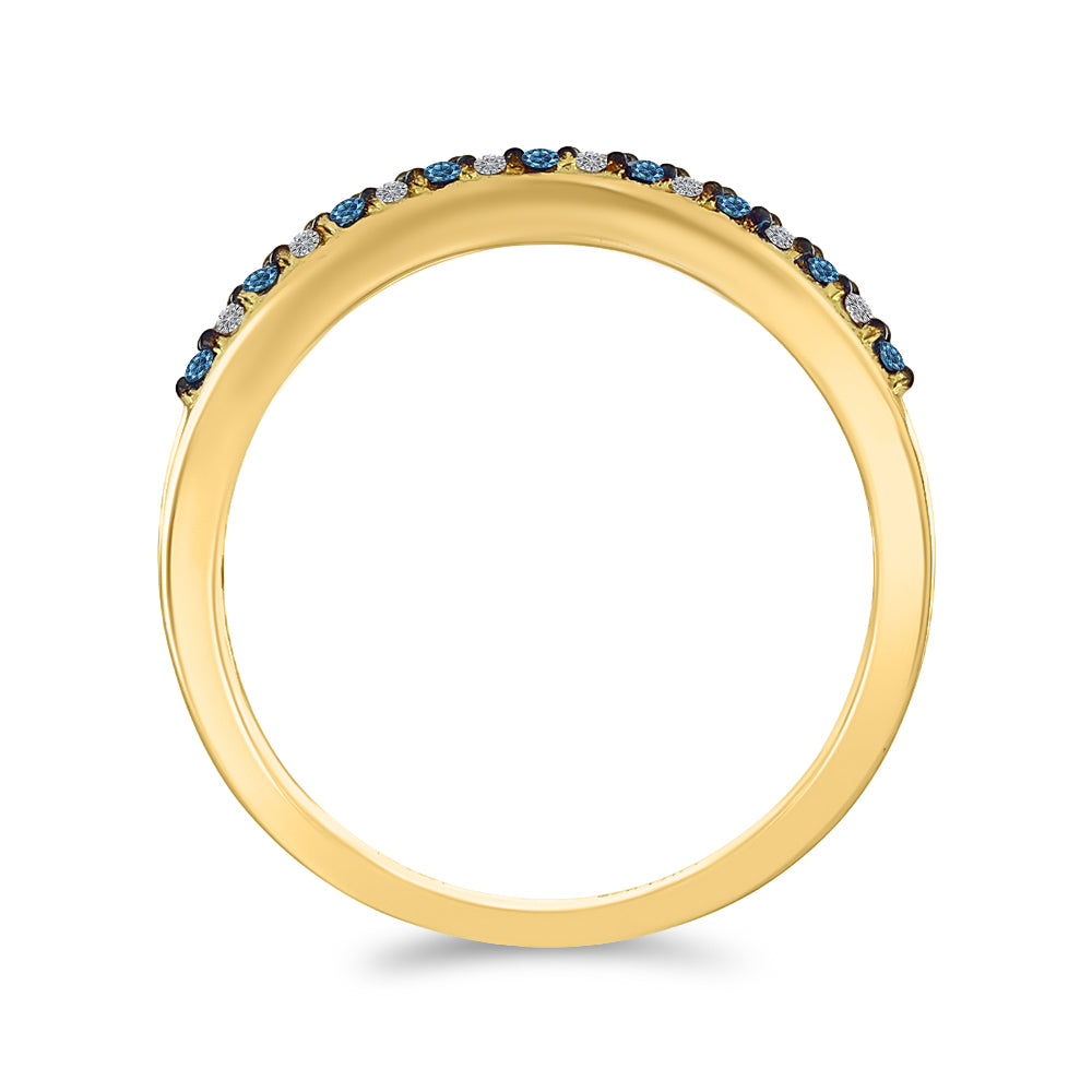 Pozlacené Stříbro 925/1000 - Prsten s Modrým Diamantem a Bílým Diamantem - Karátové číslo: 0.2. přibližná hmotnost: 3.04 gramů 2 