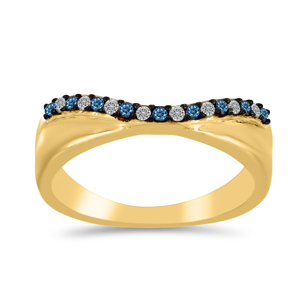 Pozlacené Stříbro 925/1000 - Prsten s Modrým Diamantem a Bílým Diamantem - Karátové číslo: 0.2. přibližná hmotnost: 3.04 gramů 3 