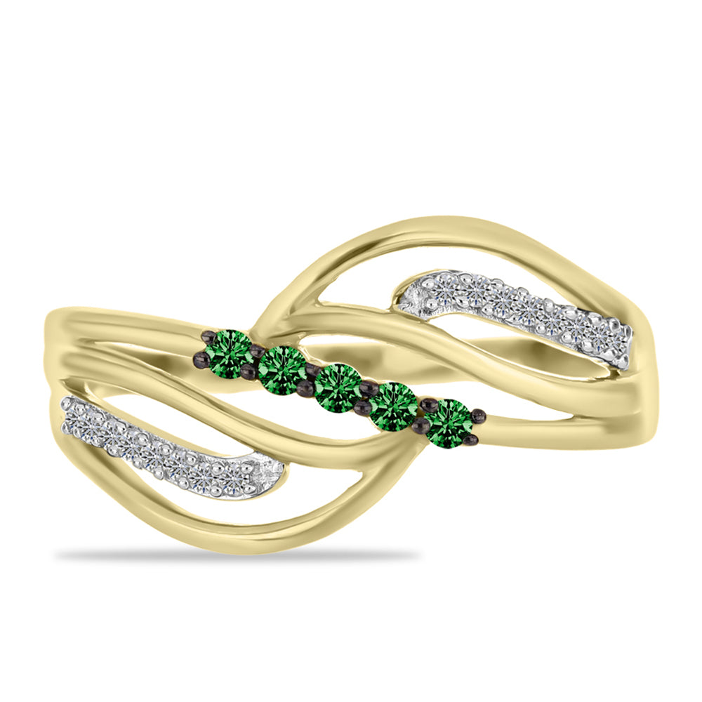 Pozlacené Stříbro 925/1000 - Prsten se Zeleným Diamantem a Bílým Diamantem - Karátové číslo: 0.24. přibližná hmotnost: 3.19 gramů 5 