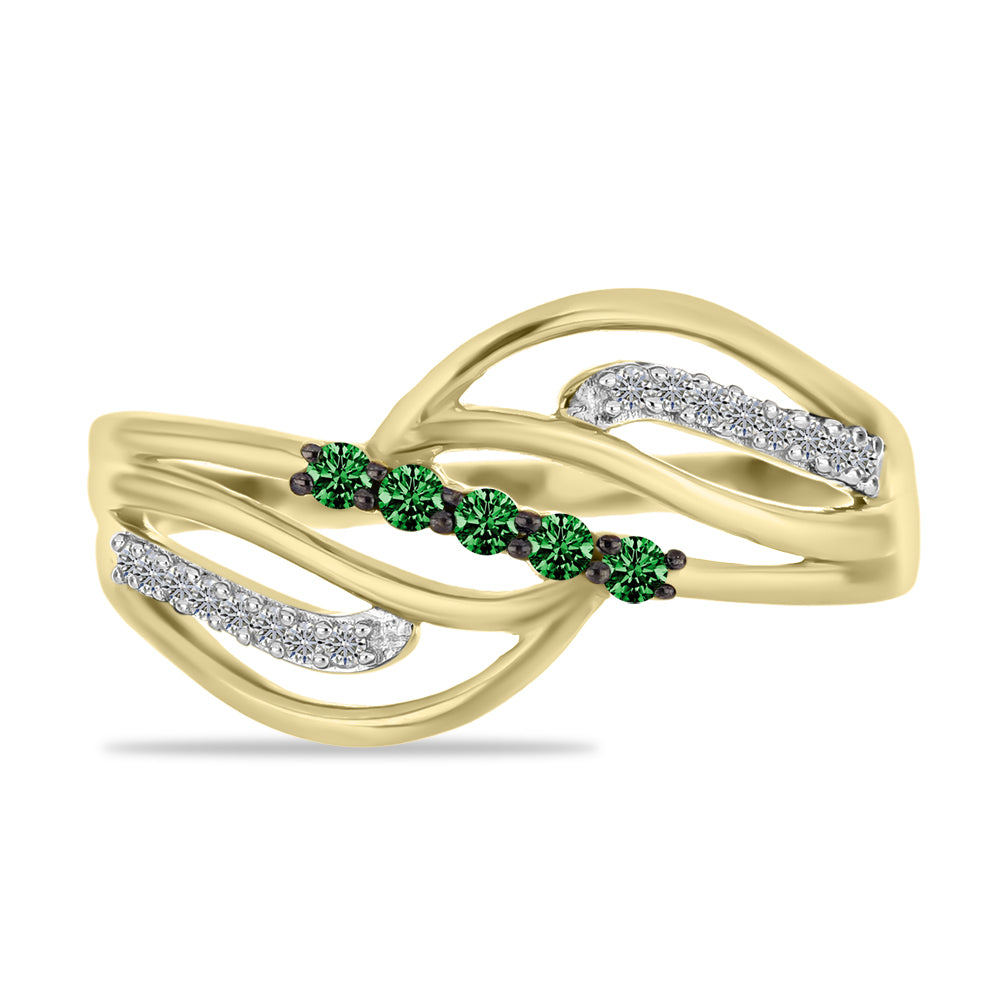 Pozlacené Stříbro 925/1000 - Prsten se Zeleným Diamantem a Bílým Diamantem - Karátové číslo: 0.24. přibližná hmotnost: 3.19 gramů