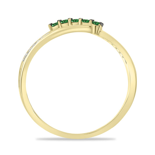 Pozlacené Stříbro 925/1000 - Prsten se Zeleným Diamantem a Bílým Diamantem - Karátové číslo: 0.24. přibližná hmotnost: 3.19 gramů