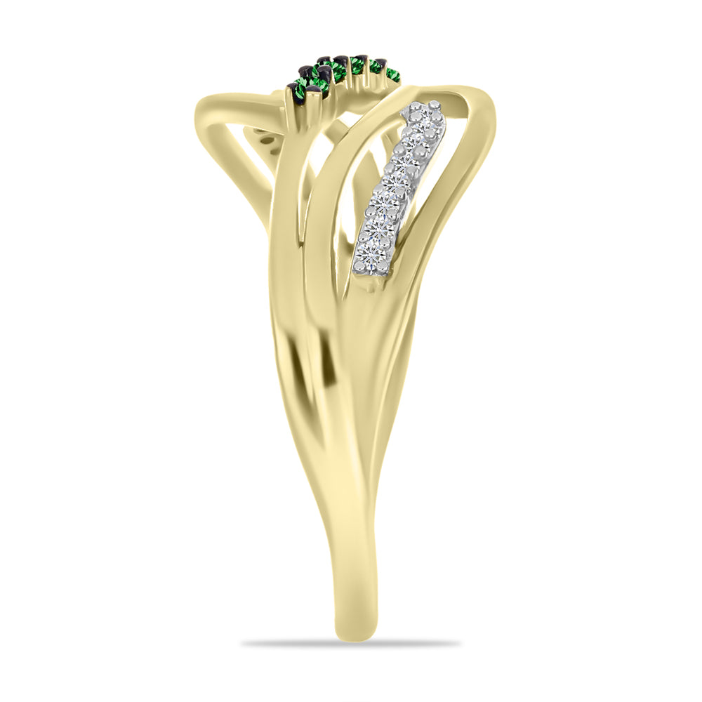 Pozlacené Stříbro 925/1000 - Prsten se Zeleným Diamantem a Bílým Diamantem - Karátové číslo: 0.24. přibližná hmotnost: 3.19 gramů 4 