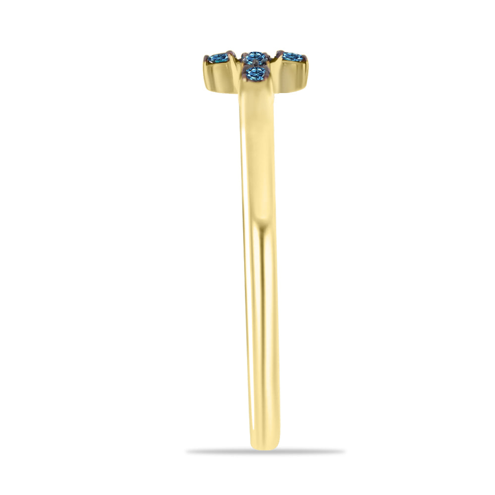 Pozlacené Stříbro 925/1000 - Prsten s Modrým Diamantem a Bílým Diamantem - Karátové číslo: 0.3. přibližná hmotnost: 1.53 gramů 4 