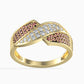 14K Zlatý Prsten s Bílým Diamantem (18 ks) a Červeným Diamantem (40 ks)