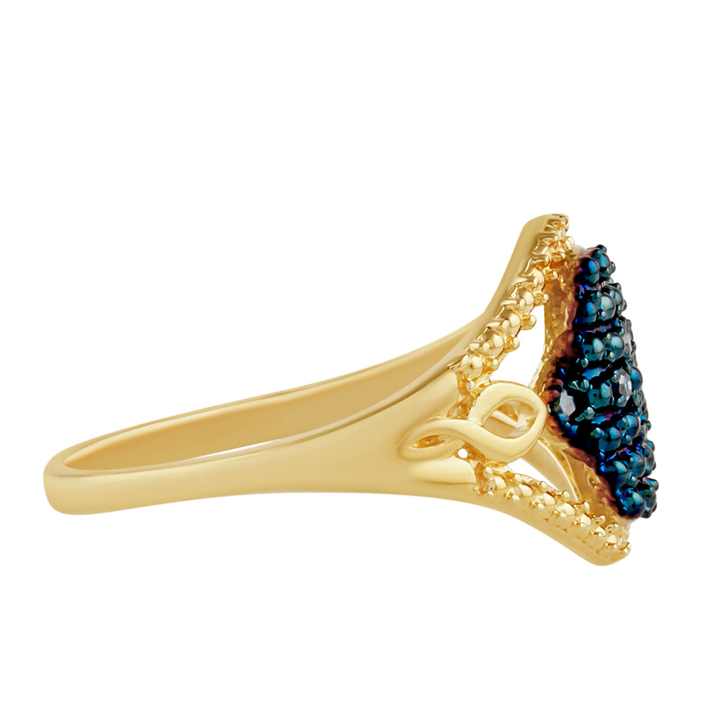 Pozlacené Stříbro 925/1000 - Prsten s Modrým Diamantem - Karátové číslo: 0.06. přibližná hmotnost: 2.98 gramů