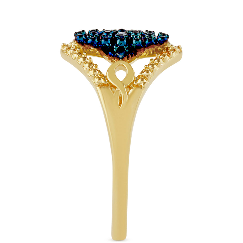 Pozlacené Stříbro 925/1000 - Prsten s Modrým Diamantem - Karátové číslo: 0.06. přibližná hmotnost: 2.98 gramů