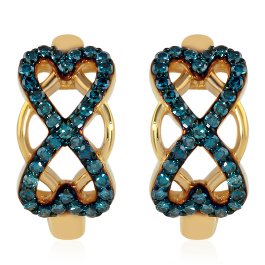 Pozlacené Stříbro 925/1000 - Náušnice s Modrým Diamantem - Karátové číslo: 0.36. přibližná hmotnost: 3.18 gramů