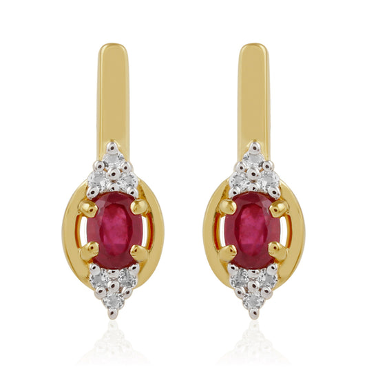 Pozlacené Stříbro 925/1000 - Náušnice s Thajským Rubínem a Bílým Topazem - Karátové číslo: 0.65. přibližná hmotnost: 2.5 gramů