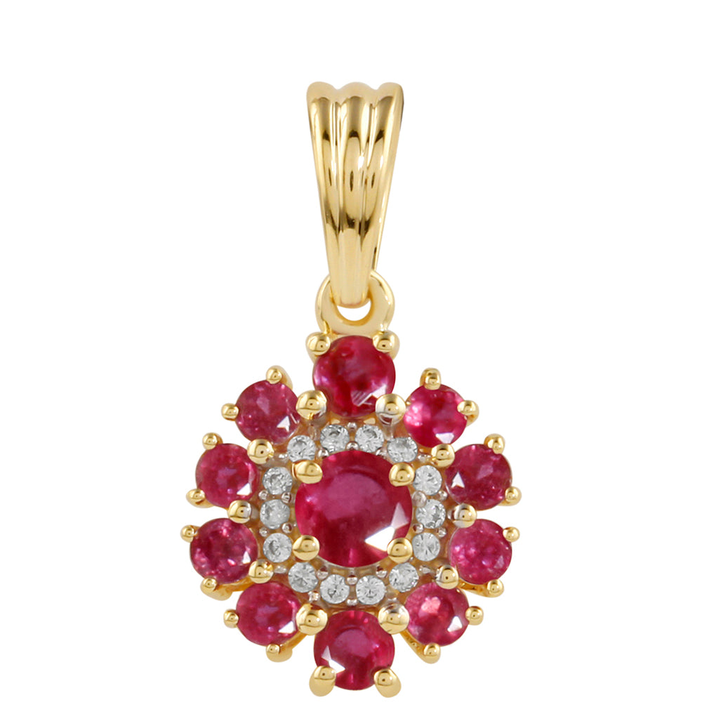 Pozlacené Stříbro 925/1000 - Přívěsek s Thajským Rubínem a Bílým Topazem - Karátové číslo: 0.99. přibližná hmotnost: 1.23 gramů