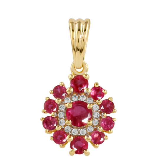 Pozlacené Stříbro 925/1000 - Přívěsek s Thajským Rubínem a Bílým Topazem - Karátové číslo: 0.99. přibližná hmotnost: 1.23 gramů