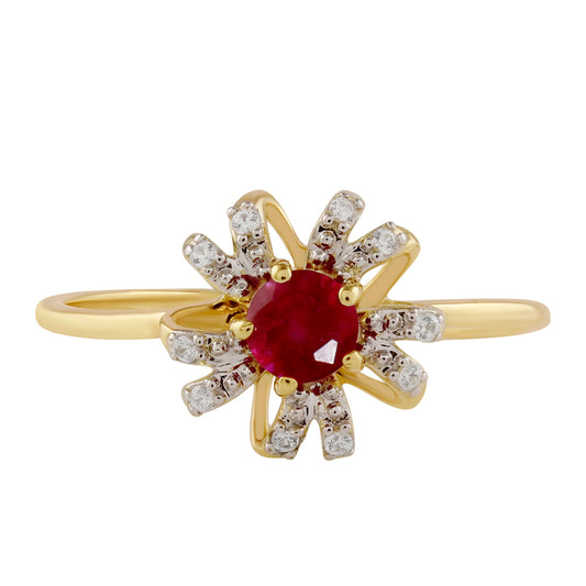 Pozlacené Stříbro 925/1000 - Prsten s Thajským Rubínem a Bílým Topazem - Karátové číslo: 0.45. přibližná hmotnost: 1.37 gramů