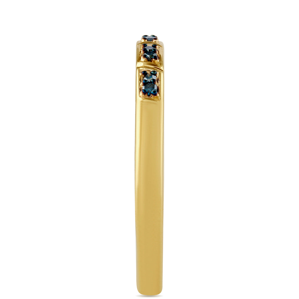 Pozlacené Stříbro 925/1000 - Prsten s Modrým Diamantem - Karátové číslo: 0.09. přibližná hmotnost: 1.74 gramů