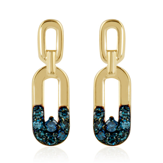 Pozlacené Stříbro 925/1000 - Náušnice s Modrým Diamantem - Karátové číslo: 0.15. přibližná hmotnost: 2.55 gramů