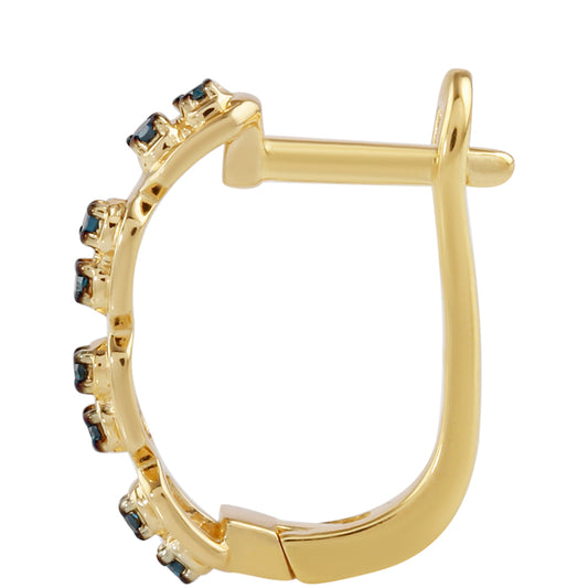 Pozlacené Stříbro 925/1000 - Náušnice s Modrým Diamantem - Karátové číslo: 0.16. přibližná hmotnost: 2.68 gramů