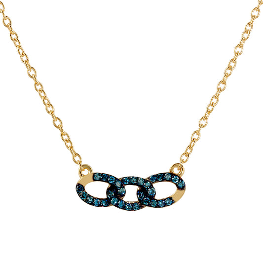 Pozlacené Stříbro 925/1000 - Náhrdelník s Modrým Diamantem - Karátové číslo: 0.22. přibližná hmotnost: 3.25 gramů