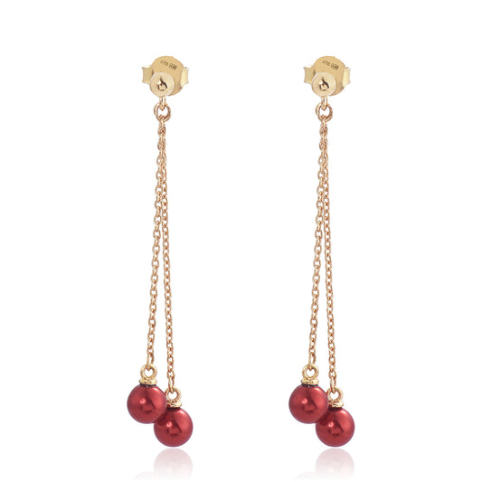 Pozlacené Stříbro 925/1000 - Náušnice s Červená sladkovodní Perlou - Karátové číslo: 15.44. přibližná hmotnost: 2.8 gramů