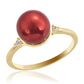 Pozlacené Stříbro 925/1000 - Prsten s Červená sladkovodní Perlou a Bílým Topazem - Karátové číslo: 7.62. přibližná hmotnost: 4.04 gramů