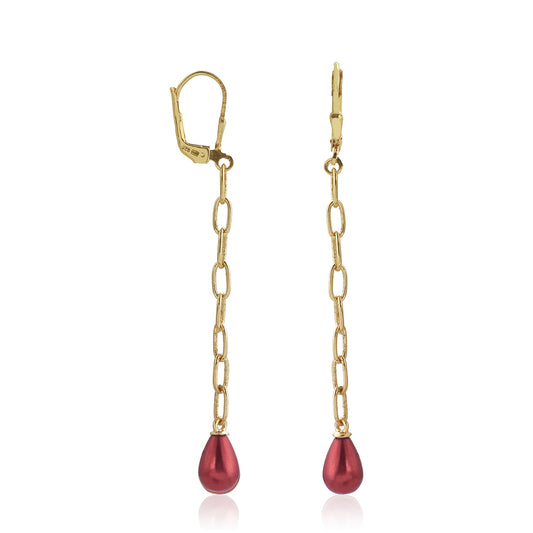 Pozlacené Stříbro 925/1000 - Náušnice s Červená sladkovodní Perlou - Karátové číslo: 5.24. přibližná hmotnost: 3.13 gramů