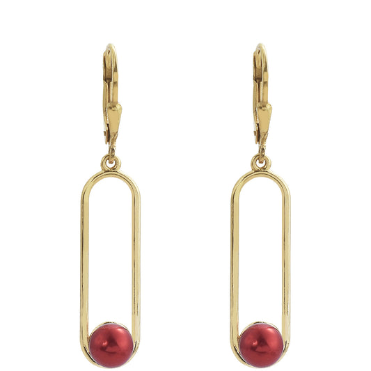 Pozlacené Stříbro 925/1000 - Náušnice s Červená sladkovodní Perlou - Karátové číslo: 3.4. přibližná hmotnost: 3.23 gramů