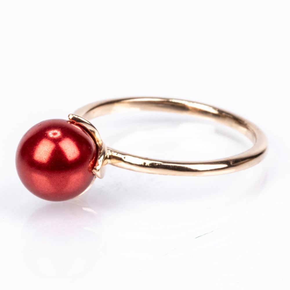 Pozlacené Stříbro 925/1000 - Sada s Červená sladkovodní Perlou - Karátové číslo: 17.08. přibližná hmotnost: 7.04 gramů ( Náušnice+Prsten+Přívěsek ) 10 