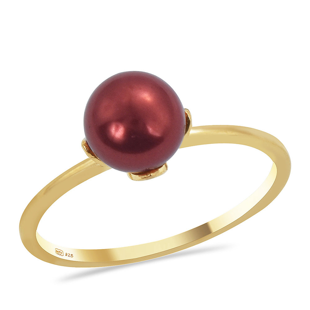 Pozlacené Stříbro 925/1000 - Sada s Červená sladkovodní Perlou - Karátové číslo: 17.08. přibližná hmotnost: 7.04 gramů ( Náušnice+Prsten+Přívěsek )