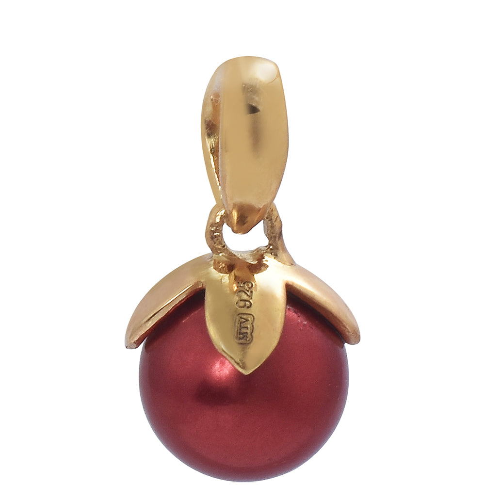 Pozlacené Stříbro 925/1000 - Sada s Červená sladkovodní Perlou - Karátové číslo: 17.08. přibližná hmotnost: 7.04 gramů ( Náušnice+Prsten+Přívěsek ) 6 