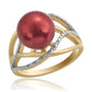 Pozlacené Stříbro 925/1000 - Prsten s Červená sladkovodní Perlou a Bílým Topazem - Karátové číslo: 7.5. přibližná hmotnost: 5.12 gramů