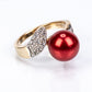Pozlacené Stříbro 925/1000 - Prsten s Červená sladkovodní Perlou a Bílým Topazem - Karátové číslo: 7.38. přibližná hmotnost: 5.6 gramů