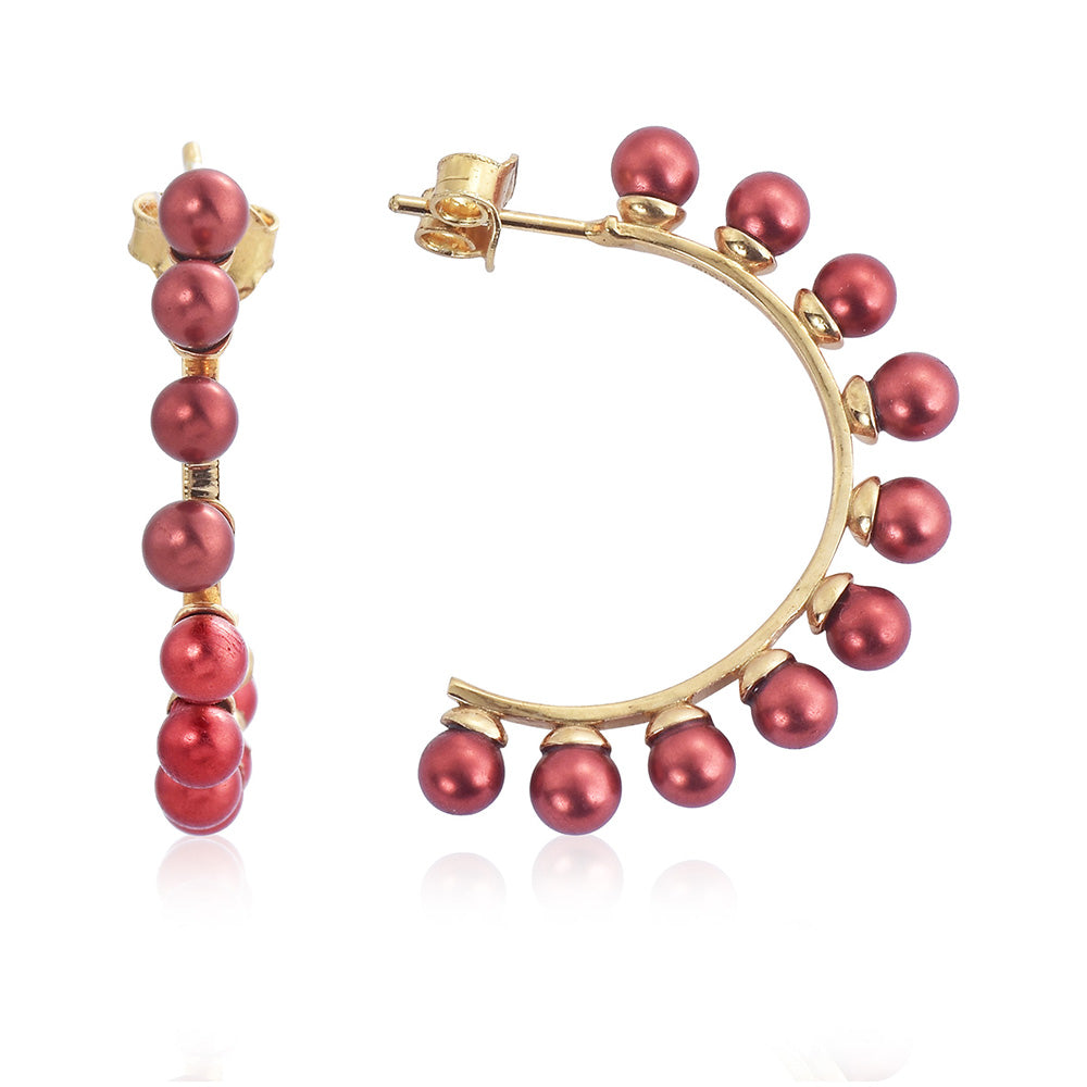 Pozlacené Stříbro 925/1000 - Náušnice s Červená sladkovodní Perlou - Karátové číslo: 11.4. přibližná hmotnost: 6.13 gramů 2 